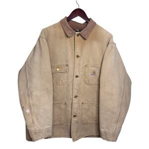 Vintage 90’s Carhartt Michigan Chore Jacket Size XL Blanket Lined TAN DISTRESSED